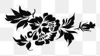 Black flower png vintage illustration, transparent background