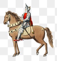 Knight png vintage illustration on transparent background