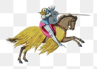 Colorful knight png vintage illustration on transparent background