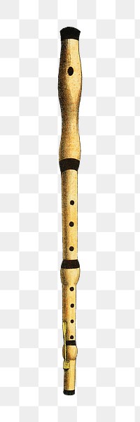 Flute png vintage illustration, music instrument on transparent background