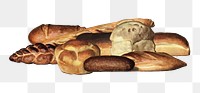 Bread png vintage illustration on transparent background