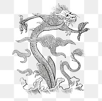 Oriental Dragon png, black & white, transparent background