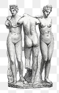 The Three Graces png vintage sticker, transparent background