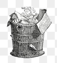 Bin basket png vintage sticker, transparent background