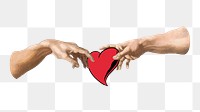 Hands with heart png, transparent background, sharing love, remixed by rawpixel from artwork by Michelangelo Buonarroti