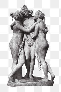 Png three graces woman statue, isolated object, transparent background