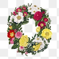 Rose flower wreath png, vintage transparent background