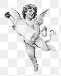 Cherub png holding perfume bottle, vintage illustration on transparent background. Remixed by rawpixel.