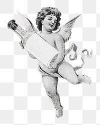 Cherub png holding perfume bottle, vintage illustration on transparent background. Remixed by rawpixel.