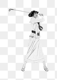 Golfing woman png, vintage illustration by Edward Penfield on transparent background. Remixed by rawpixel.