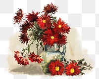 Chrysanthemums png, red flower vase illustration by Louise Blogett Field, transparent background. Remixed by rawpixel.