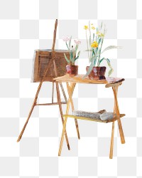 In the atelier png, vintage painting spot illustration by Maria Wiik, transparent background. Remixed by rawpixel.