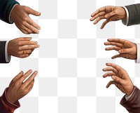 Seven male hands png, vintage gesture illustration, transparent background. Remixed by rawpixel.