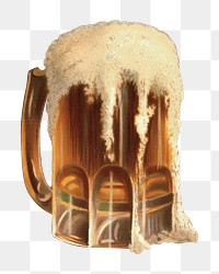 Glass of beer png, vintage drink illustration, transparent background. Remixed by rawpixel.