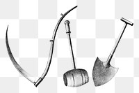 Sickle, hammer png shovel illustration on transparent background. Remixed by rawpixel.