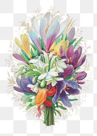 Colorful flower bouquet png, vintage botanical illustration, transparent background. Remixed by rawpixel.