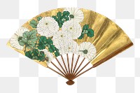 Chrysanthemum png, Japanese hand fan on transparent background. Remixed by rawpixel.