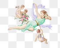 Goddess png cherubs on the cloud, vintage illustration on transparent background. Remixed by rawpixel.