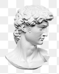 Michelangelo Buonarroti's png David statue's head, transparent background. Remixed by rawpixel.