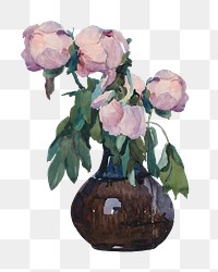 Vase with peonies png, vintage flower illustration by Konštantín Kövári-Kačmarik, transparent background. Remixed by rawpixel.