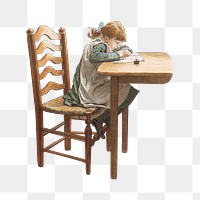 Girl Writing png, vintage illustration by Robert Barnes on transparent background. Remixed by rawpixel.