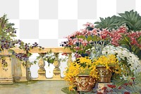 Floral balcony png watercolor border, transparent background. Remixed from vintage artwork by rawpixel.