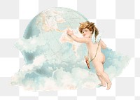 Cherub & globe png watercolor illustration element, transparent background. Remixed from vintage artwork by rawpixel.