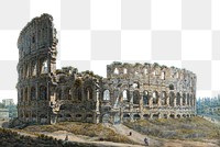 The Colosseum png watercolor border, transparent background. Remixed from Louis Rodolphe Ducros artwork, by rawpixel.