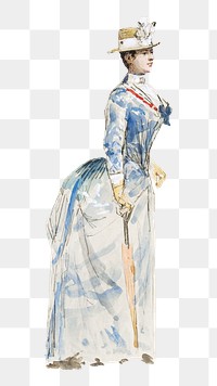 19th century woman png watercolor illustration element, transparent background. Remixed from John Lewis Brown artwork, by rawpixel.