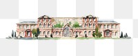 School architecture png watercolor illustration element, transparent background. Remixed from Whitney Warren Jr  artwork, by rawpixel.