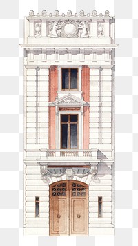 City building architecture png watercolor illustration element, transparent background. Remixed from Christian Francis Rosborg artwork, by rawpixel.