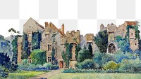 Compton Castle png watercolor border, transparent background. Remixed from Cass Gilbert artwork, by rawpixel.