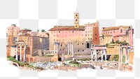 Mediterranean village png watercolor illustration element, transparent background. Remixed from George Elbert Burr artwork, by rawpixel.