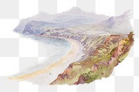 Welsh coast png watercolor illustration element, transparent background. Remixed from George Elbert Burr artwork, by rawpixel.