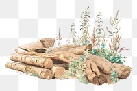 Wooden logs png watercolor illustration element, transparent background. Remixed from Johan Thomas Lundbye artwork, by rawpixel.