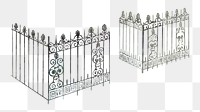 Fence png watercolor illustration element, transparent background. Remixed from Gilbert Sackerman artwork, by rawpixel.