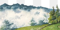 Misty mountain landscape png watercolor border, transparent background. Remixed from vintage artwork by rawpixel.