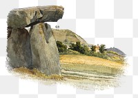 Rocks in Kent png watercolor illustration element, transparent background. Remixed from Alfred Gomersal Vickers artwork, by rawpixel.