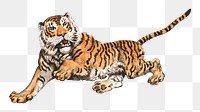 Tiger png watercolor illustration element, transparent background. Remixed from Samuel Howitt artwork, by rawpixel.