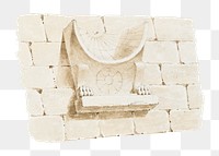 Sundial carving png watercolor illustration element, transparent background. Remixed from Sir Robert Smirke The Younger artwork, by rawpixel.