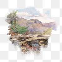 Old stone wall png watercolor illustration element, transparent background. Remixed from Thomas Collier artwork, by rawpixel.