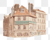 British architecture png watercolor illustration element, transparent background. Remixed from John Phillipps Emslie artwork, by rawpixel.