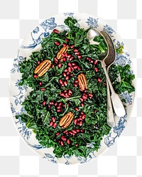 PNG Kale salad with pomegranate and apple with pecans, collage element, transparent background