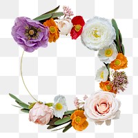 Colorful flower png frame, transparent background