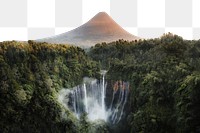 PNG View of Mount Bromo and Tumpak Sewu Waterfalls, Indonesia collage element, transparent background