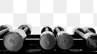 PNG Close up of dumbbells in a gym collage element, transparent background