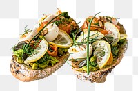 PNG Fresh homemade open faced sandwich, collage element, transparent background