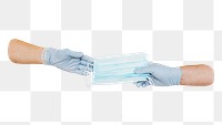 Glove hand png giving mask, transparent background