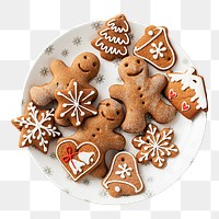 PNG Christmas gingerbread cookies on a plate, collage element, transparent background