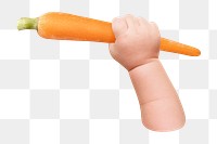 Png baby holding carrot, transparent background